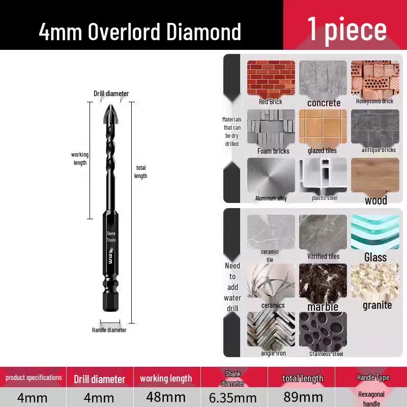 6mm Concrete & Glass Tungsten Steel Quad-Edge Tile Drill