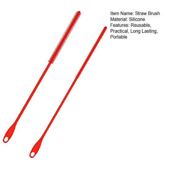 2Pcs Silicone Straw Brushes Food BPA Bendable Free Portable Reusable Grade Extra Long Straw