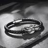 Personalized Zodiac Dragon Bite Tail Bracelet Leather Rope Woven Men's Stainless Steel Faucet Leather Bracelet