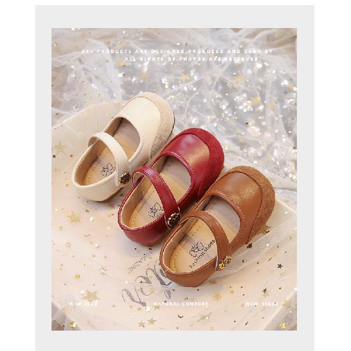 Girls' Rose Flower Leather Shoes2026Spring and Autumn New Leather Performance Shoes for Children In Various Sizes, Solid Color Flats