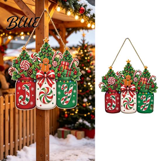 Joy Candy Jar Wall Art Christmas Door Sign, Gingerbread Wooden Hanging Wreath, Mason Decorative Wood Board for Windows Welcome Sign Front Door, Wall,