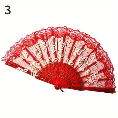 1PC Rose Lace Fan Dance Wedding Party Bride Hand Fan Gypsy Style Folding Fan Decoration