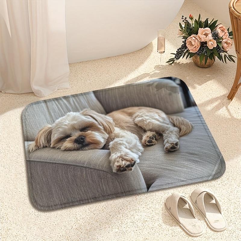 Cute Sleeping Shih Tzu Dog Floor Mat, Pet Lovers Non-Slip Entrance Rug, Washable Indoor Decor Carpet