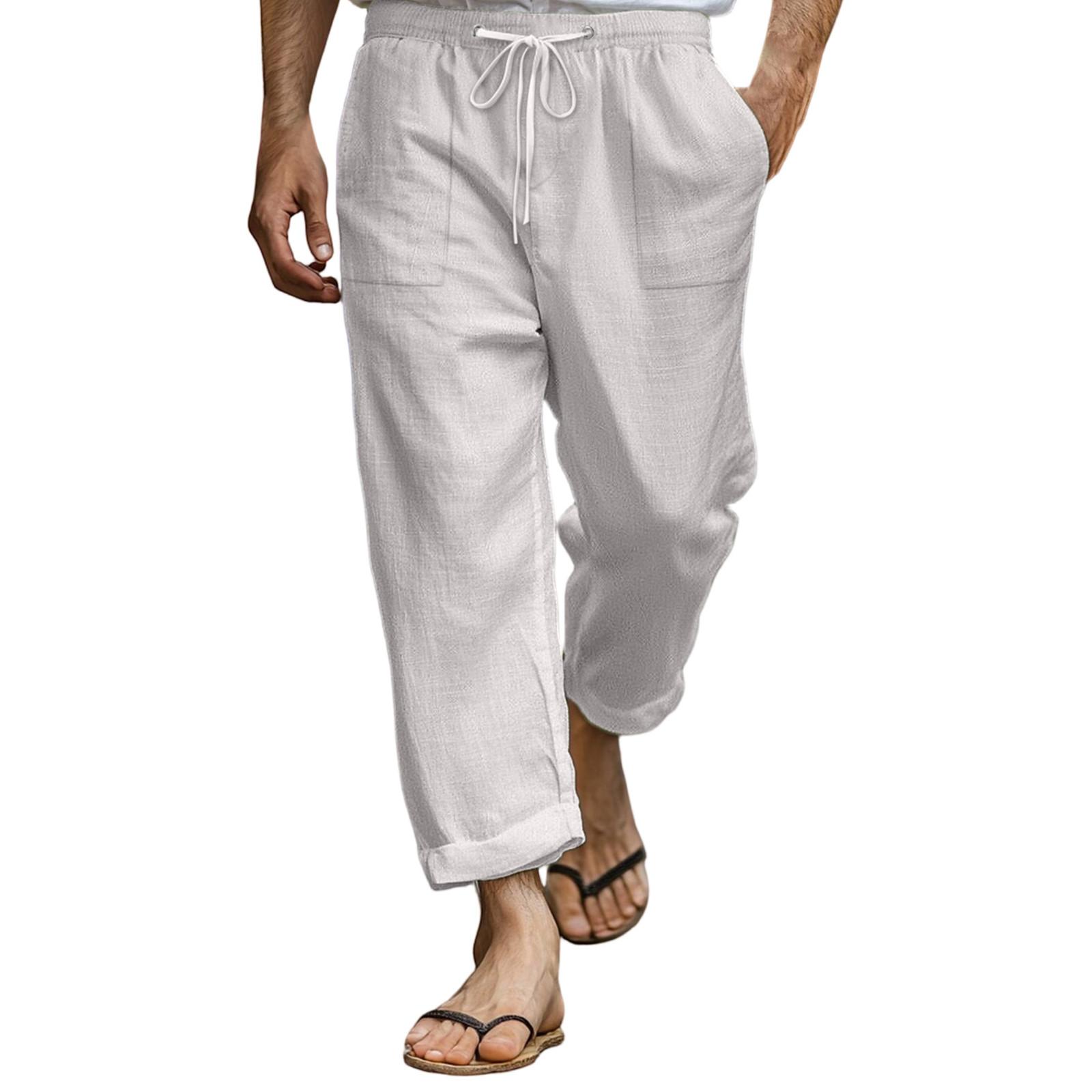 

Мужские брюки, пляжные брюки, однотонные, удобные, дышащие, повседневные, для отдыха XL белый