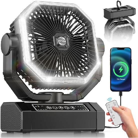 Portable Rechargeable Fan - 9-Inch Camping Fan for Tent, 20000mAh(60Hrs) Battery Operated Fan for Camping, Auto Oscillation Cordless Fans, Tent Fans 20000mAh-Black