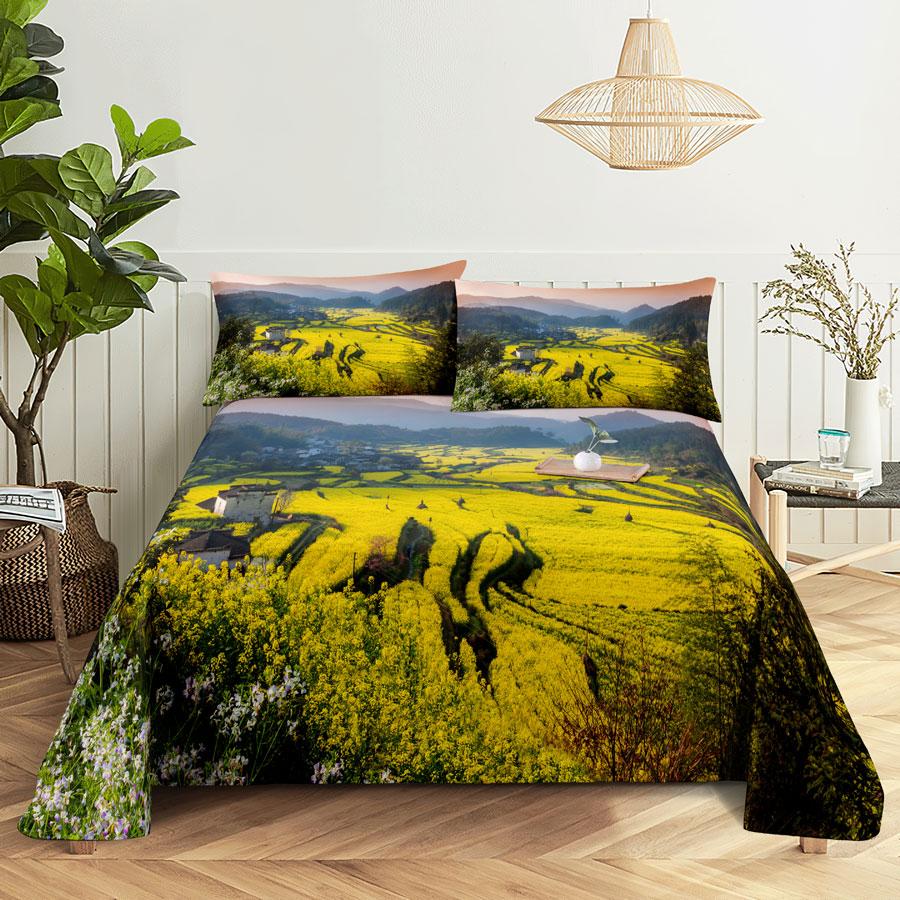 Scene Bed Sheet and Pillowcase Set Bedding Linens Cover Queen King Double Size 220x240 Trees for Bedroom Soft Twin Full Single