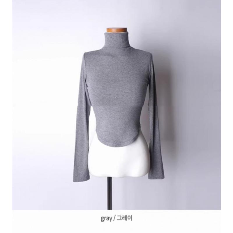 

High-Quality Slim Fit Women s Long Sleeve High Neck T-shirt - Autumn Winter Curved Hem Base Layer One Size серый