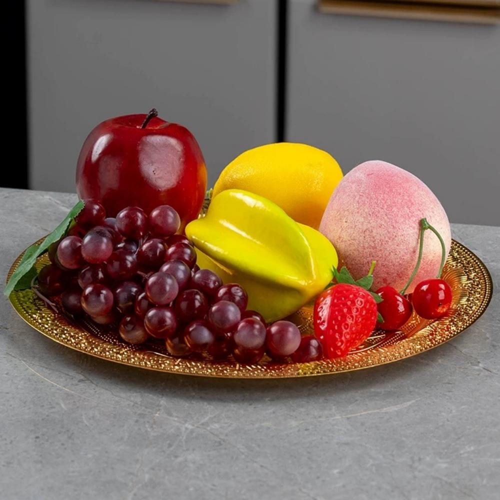 Circle-Carved Design Metal Cake Tray With Exquisite Plate Engraving Flower Golden Food Fruit Tray For Party Wedding Decoration
