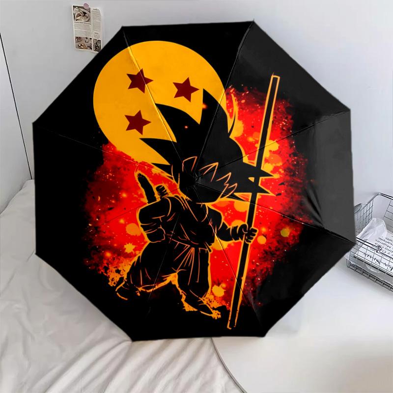 1 Stück Automatischer Faltregenschirm - Son Goku Muster Tragbares faltbares Design Mit 8 Speichen Weihnachts-Geburtstagsgeschenke