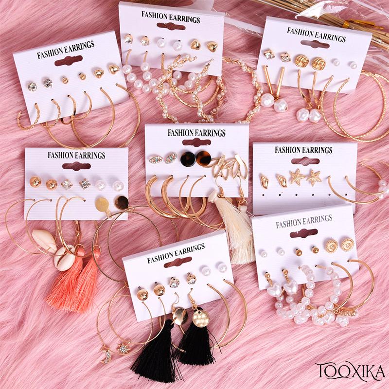 

Tooxika новые модные серьги с леопардовым принтом, комбинированные серьги из смолы с жемчугом, пластинчатые многопарные женские серьги с кисточками