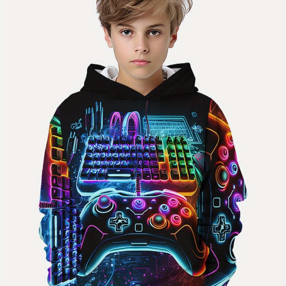 Ropa para niños, sudaderas con capucha para niños, manga larga, estampado de gamepad 3D, ropa para niños de primavera y otoño, ropa informal para exteriores, ropa elegante para niños y niñas, tops