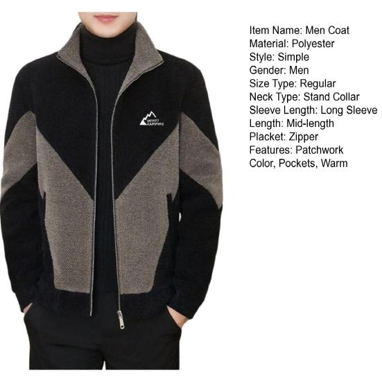 Men Full Zipper Casual Jacket Color Matching Stand Collar Long Sleeve Knitting Coat