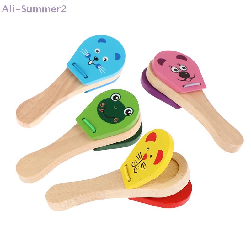{MX} Cartoon Wooden Animal Rattle Castanets Five-stud Rattle Bell For Kids Educational Toys Baby Orff Rhythm Instruments Gift