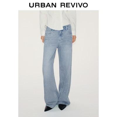UR Women's Beaded Rhinestone Washed Denim Jeans