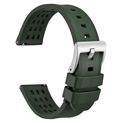 [WOCCI] 20mm Uhrenarmband, Fluorkautschuk-Uhrenband, Schnellverschluss FKM, Premium-Uhrenarmband, Herren, Grün/Silberne Schließe