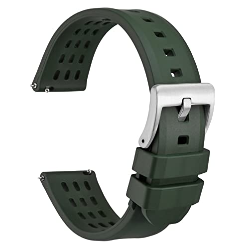 [WOCCI] 20mm Watch Strap, Fluororubber Watch Band, Quick Release FKM, Premium Watch Strap, Men s, Green/Silver Buckle