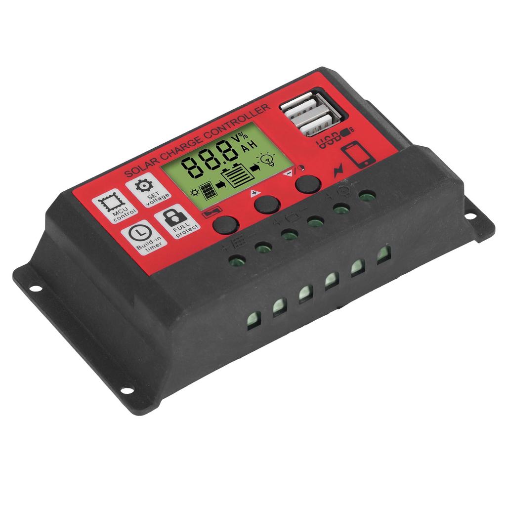 Solar Charge Controller Adjustable Solar Panel Battery Intelligent Regulator with LCD Display 12V