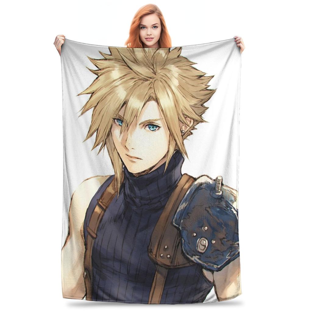 Flannel Throw Blanket Cloud Strife Final Fantasy 7 Games FF7 Warm Plush Blankets Soft Bedding for Living room Home Travel Sofa