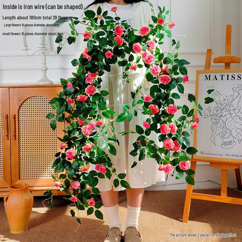 Rose Vine Air Conditioning Pipe Cover: Decorative Plastic Fake Flower Vine for Wall and Roof Hanging