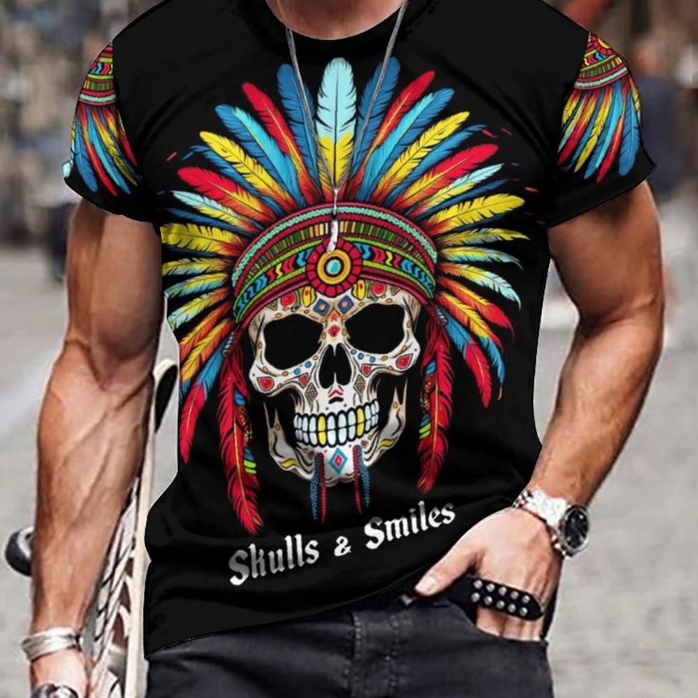 Men's 3D Skull Print T-Shirt, Casual Comfortable T-Shirt, Short Sleeve Hooded Sweatshirt, New Fashion