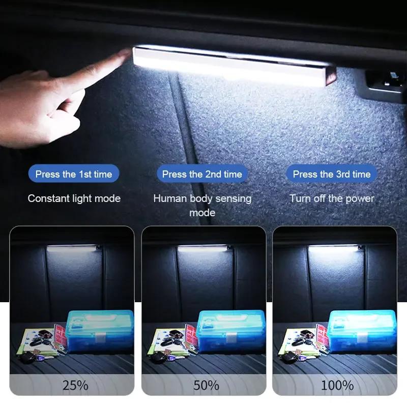 Rechargeable Car LED Sensor Light Wireless Magnetic Mount Auto Motion Induction Ambient Lighting for Auto Hood USB Portable