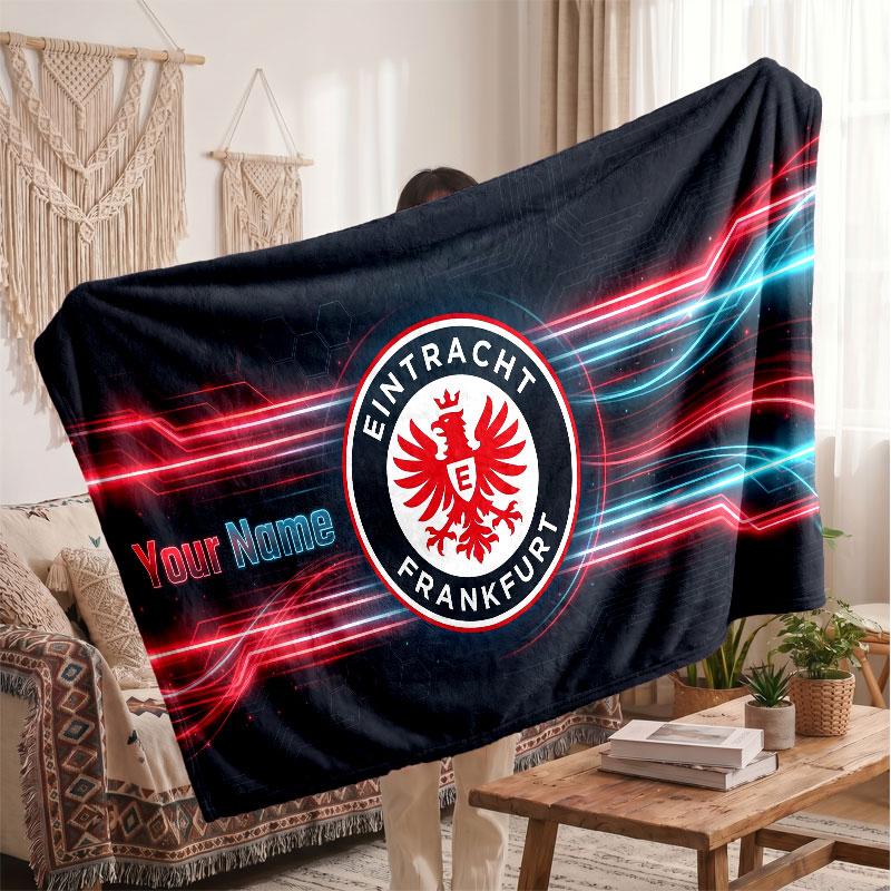 Couverture polaire personnalisée Eintracht Frankfurt avec logo de football, texte de nom personnalisé, couverture jetée douce et chaude pour la maison