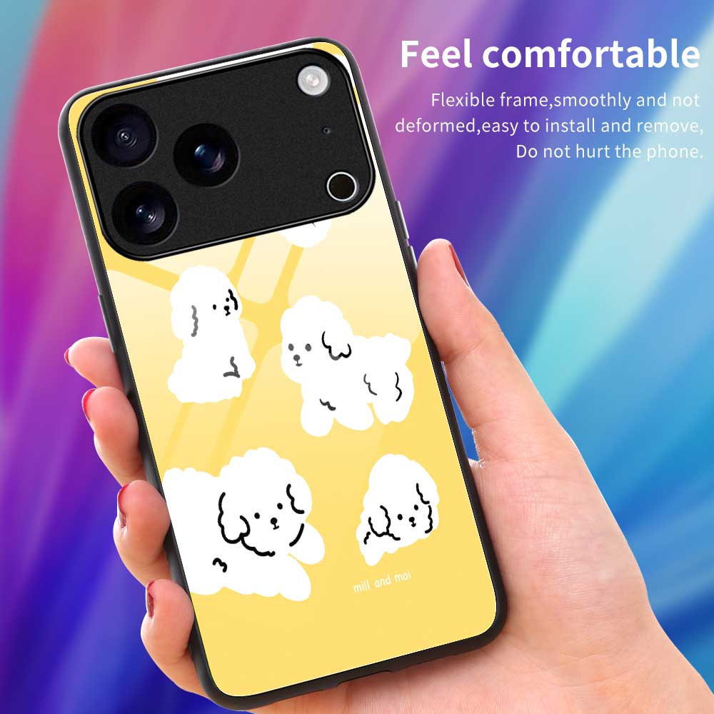 For iPhone 17 Pro Max Case TPU PC Tempered Glass Pattern Printing Phone Back Cover