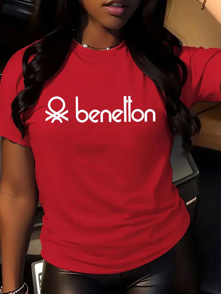 Benelton T-shirt damski z nadrukiem graficznym z krótkim rękawem bawełniany wysokiej jakości luksusowej marki letnia odzież uliczna topy Y2k