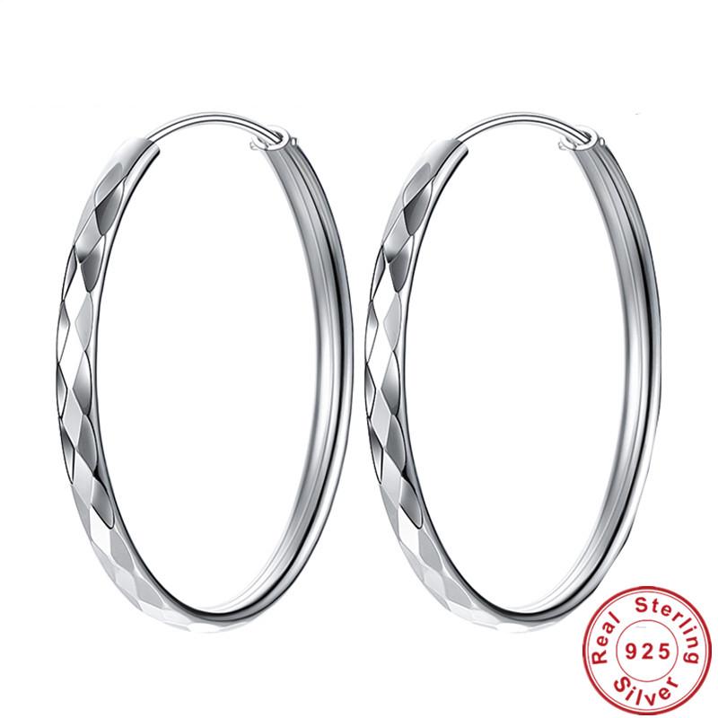 Buy Trendy Solid Silver Big Round Circle Hoop Earrings 40MM 50MM Women