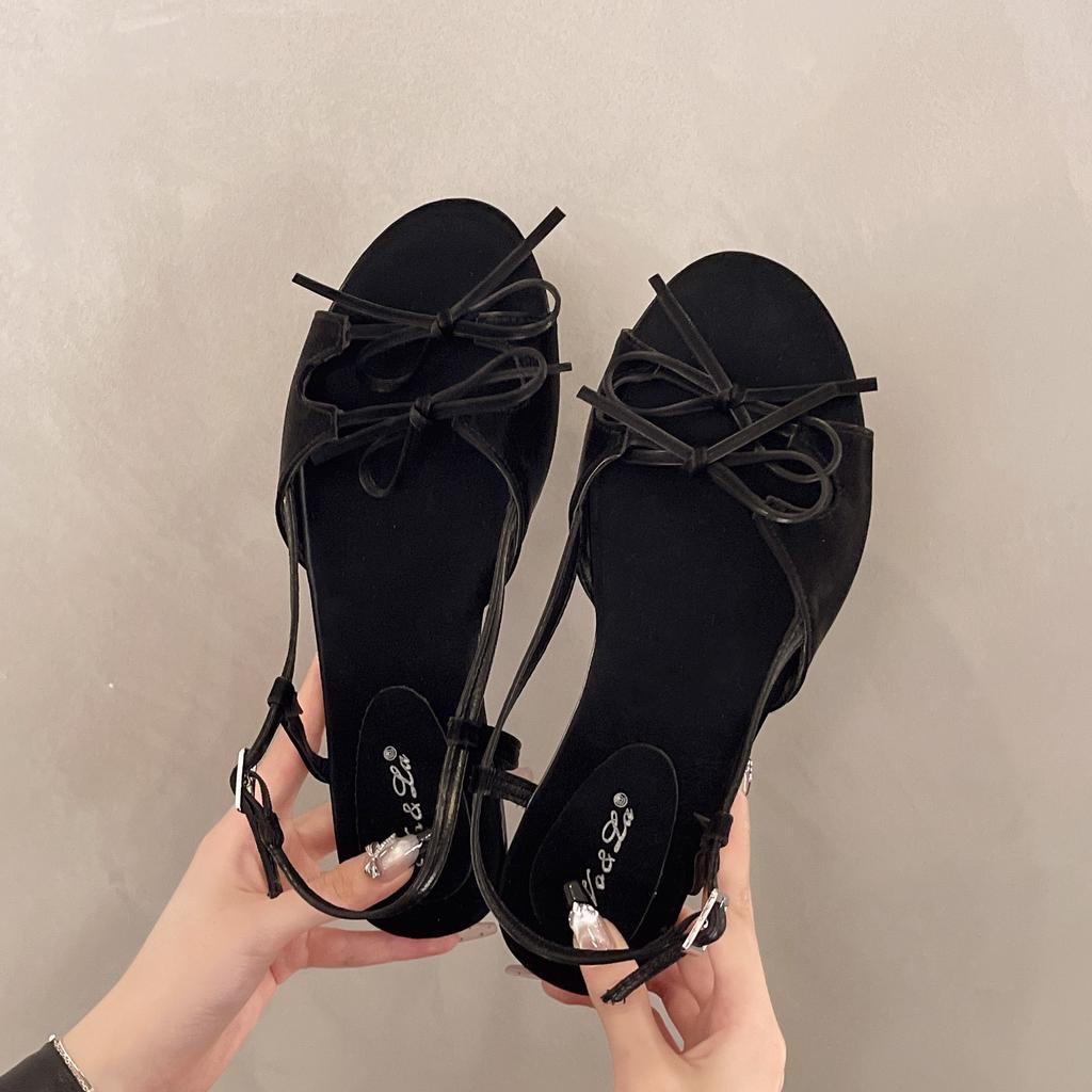 French Women's Open Toe Sandals New Design Flat Bow Roman Style Fashion Hundred Wearable Grip Beach Casual Shoes