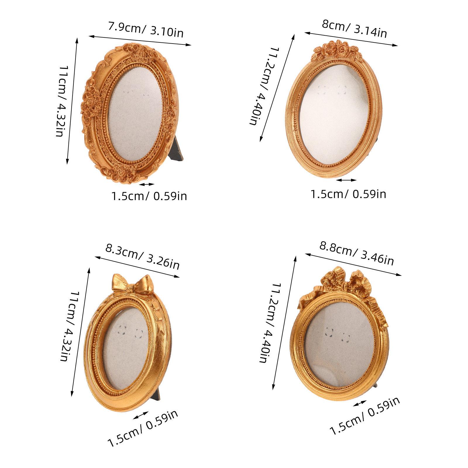 4Pcs Vintage Resin Picture Frames Rustic Retro Miniature Photo Frames Victorian Style Round Display Tabletop Decor 10X9.2X1.3CM