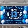 2D 13th Happy Birthday Backdrop - Blue Star Glitter Banner for Boys 13th Birthday Photoshoot Party Decor