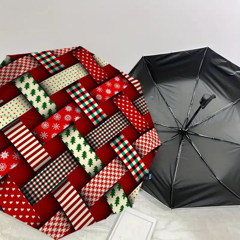 1pc Christmas, Plaid Pattern Umbrella  Automatic Opening and Closing Umbrella, High quality Umbrella, Ideal Gift for Her 218