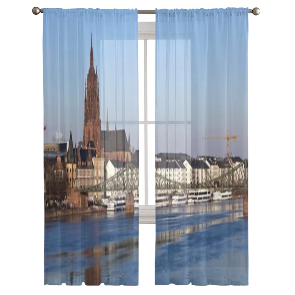 Old Historic Bridge Eiserner Steg In Frankfurt Am Main Germany Sheer Curtains for Room Bedroom Window Voiles Tulle Curtain