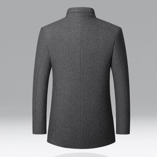 Men Woolen Coat Stand Collar Solid Color Windproof Autumn Winter Thicken Trench Coat Overcoat Business Windbreaker Streetwear