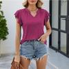 Summer Women's T-shirt V-neck Solid Color Loose Lotus Leaf Sleeves Comfortable Casual T-shirt Tops