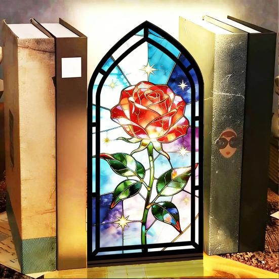 Gothic Book Nook Suncatcher Stained Glass Candle Holder Window Bookshelf Insert Diorama for Library Decor Bookish Gifts for Readers Book Lovers
