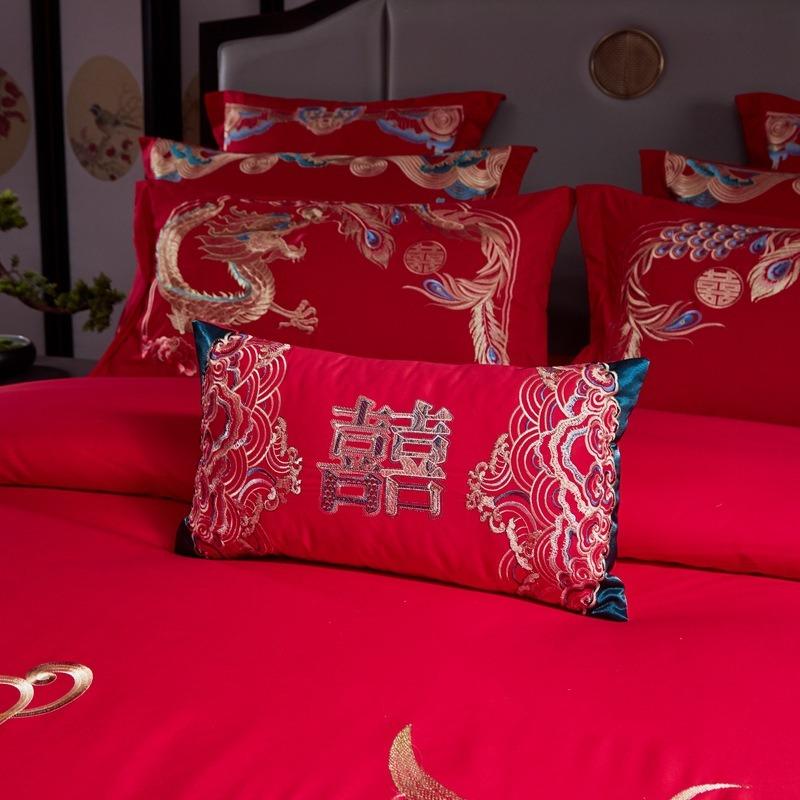 New Chinese style big red embroidery wedding quilt cover polished wedding room bedding wedding four-piece multi-piece set