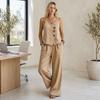 Yousheng Sleeveless 2 Piece Sets for Women, Buttons Crew Neck Tank Top And Wide Legs Pants Matching Sets, Summer Loose Lounge Outfits