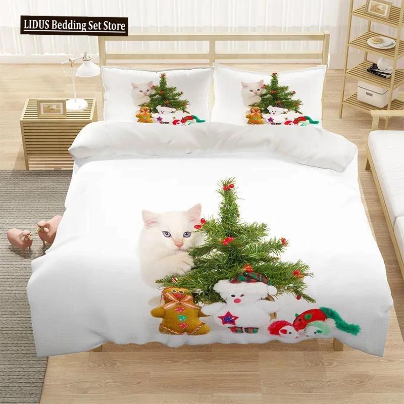 Härligt Sällskapsdjur Katt Sängklädesset Djurtryckta Överdrag Enkelt Dubbelt King Queen Storlek Påslakan Kitty Mönster Polyester Quiltöverdrag