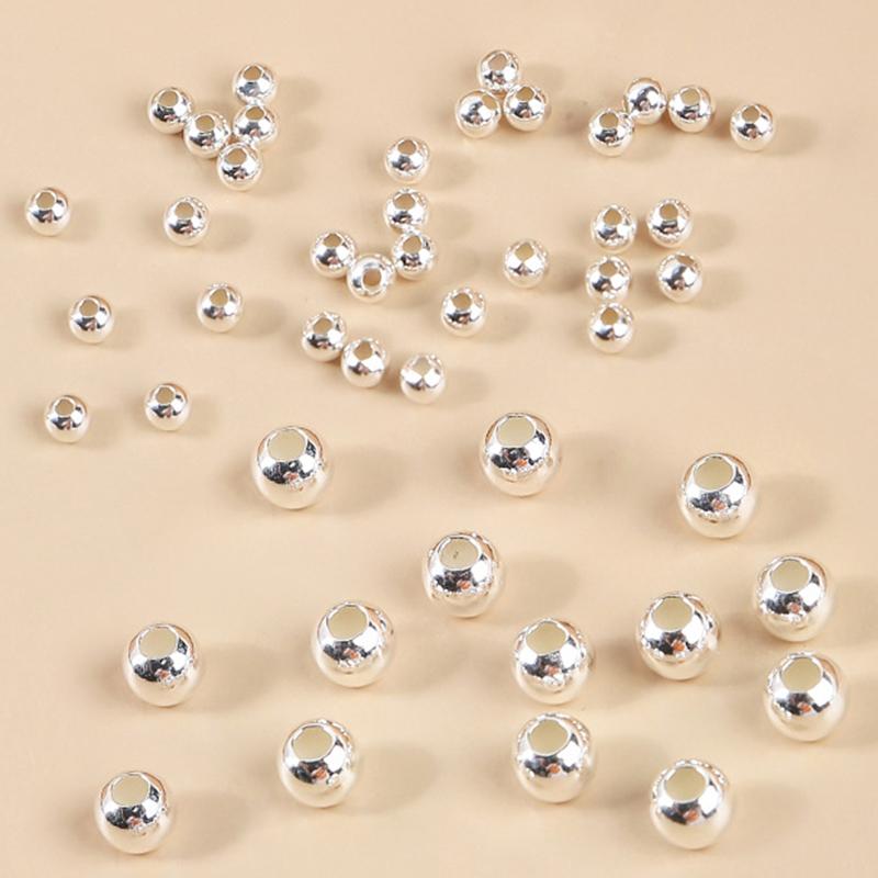 10-40pcs 925 Sterling Silver Round Beads Spacer Beads for Bracelet Necklace Silver Bead DIY Jewelry Making Findings Wholesale