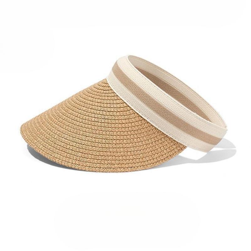 Summer Women Straw Hat Soft Folding Sun Hats Wide Brim Empty Top Ladies Outdoor Beach Panama Caps Ponytail Bucket Hat