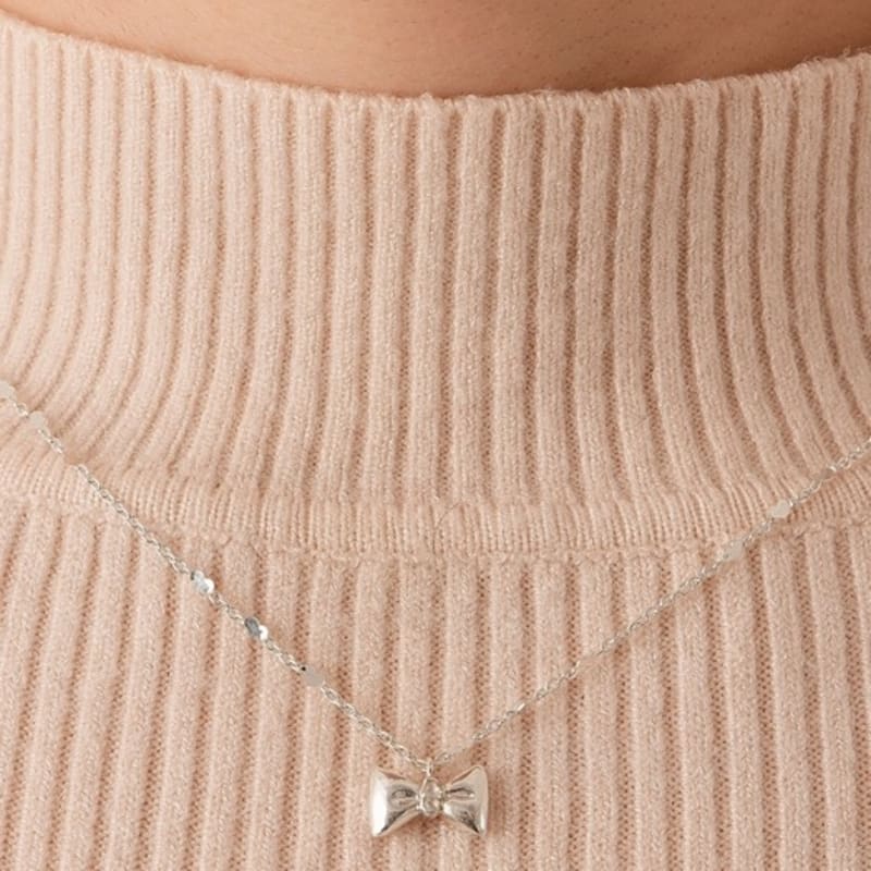 BELLOOGGI Sweet Bow Necklace Natural White Topaz Butterfly Ribbon Necklace