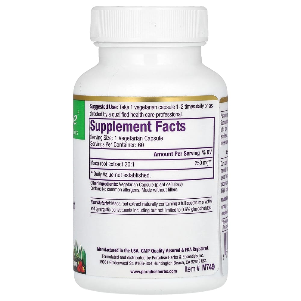 Paradise Herbs Maca Veggie Capsules, 60 Count