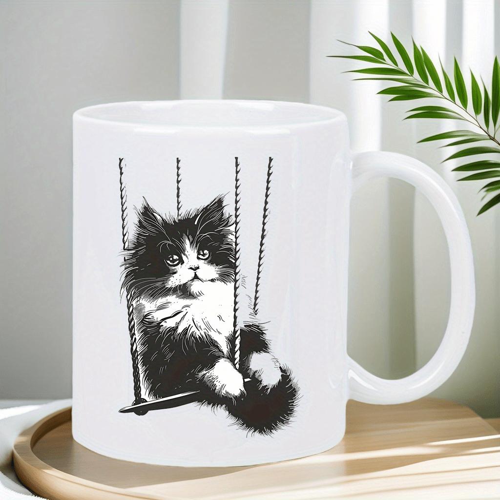1pc Black and white cat ceramic mug - ceramic surface, suitable for everyday use, coffee mug. 320ml