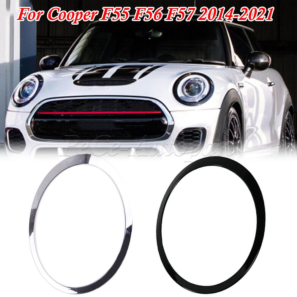 Per Mini Per Cooper F55 F56 F57 2014-2021 Nero Lucido/Placcato Argento Anello Faro Cornice Rivestimento Copertura Circostante 51137300631