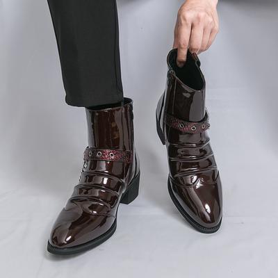 Men High Top Boots Pu Pointed Chain Decoration Fashionable Classic Men Boots Sizes 38-46