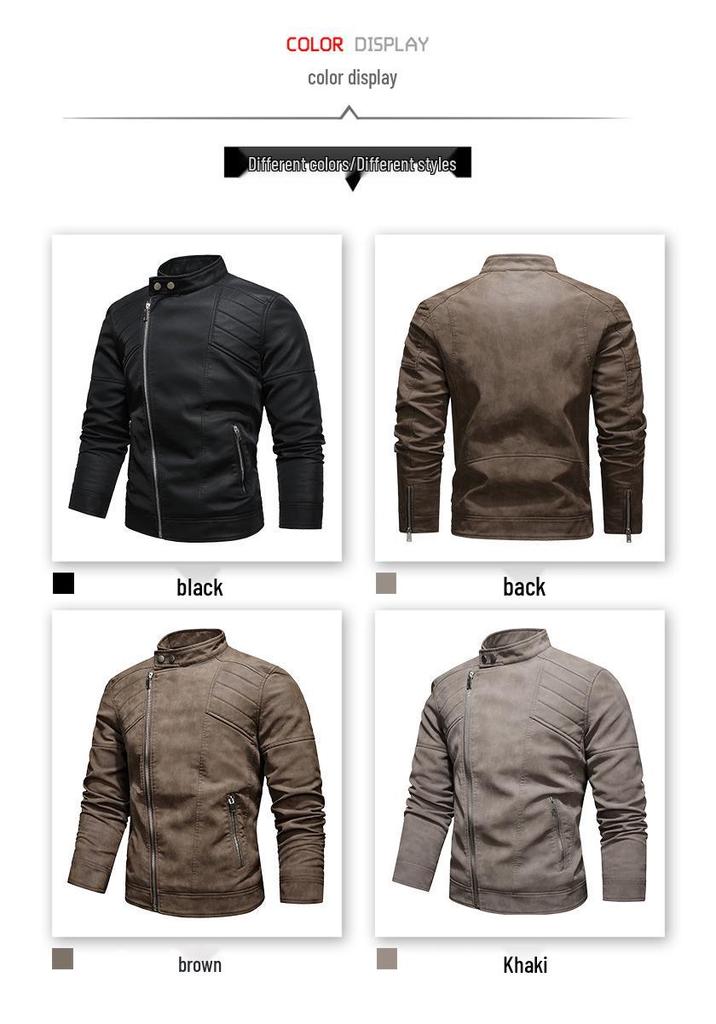 New Men's Asymmetrical Zipper Leather Motorcycle Jacket - European & American Style