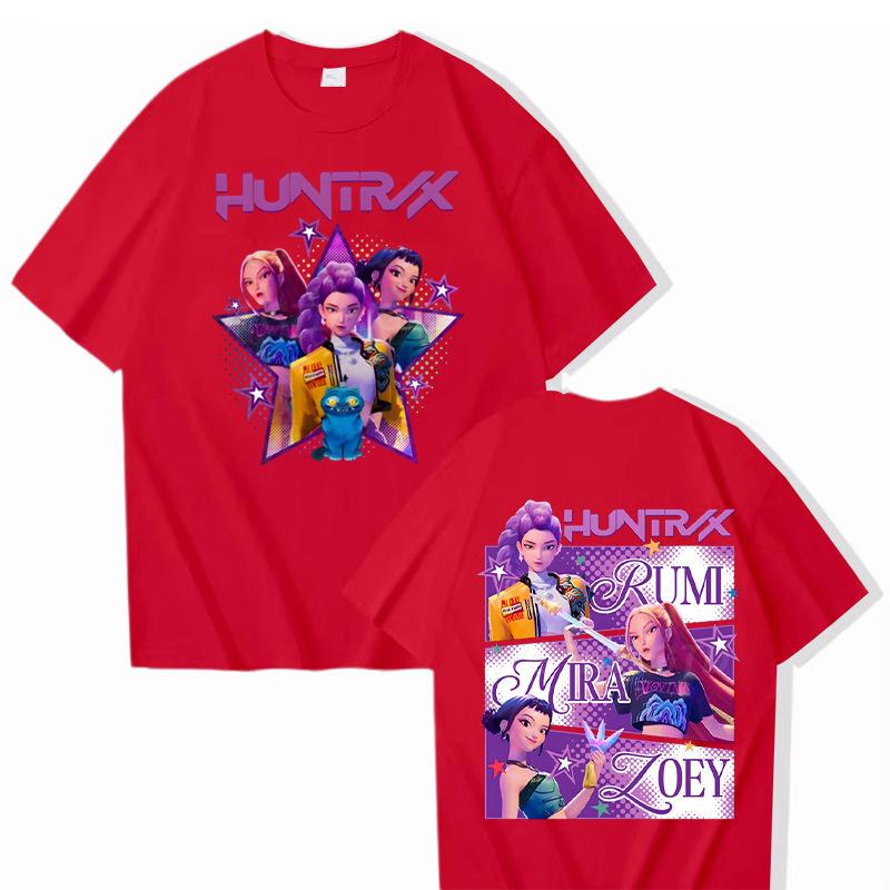 KPop Demon Hunters Cartoon Peripheral Printed Cotton T-shirt Comfortable Soft Women Casual Round Neck Short Sleeved T-shirt