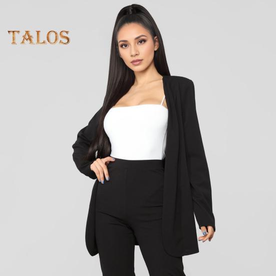 2 ks/sada Dámský formální kabát a kalhoty Dlouhý rukáv Slim střih Klopový kardigan Středně dlouhá bunda Kalhoty s vysokým pasem Formální obchodní Cestovní outfit